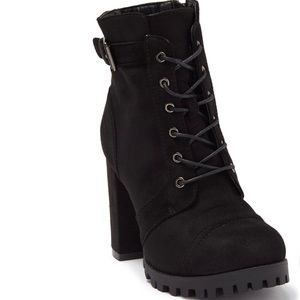 Women Ankle Boots Round Toe Black Suede Block Heel Lace Up Zipper Size 8